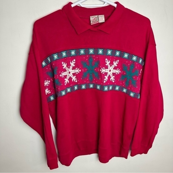 Vintage Snowflake Sweater Women's size 3x pink collared winter holidays - Picture 1 of 8